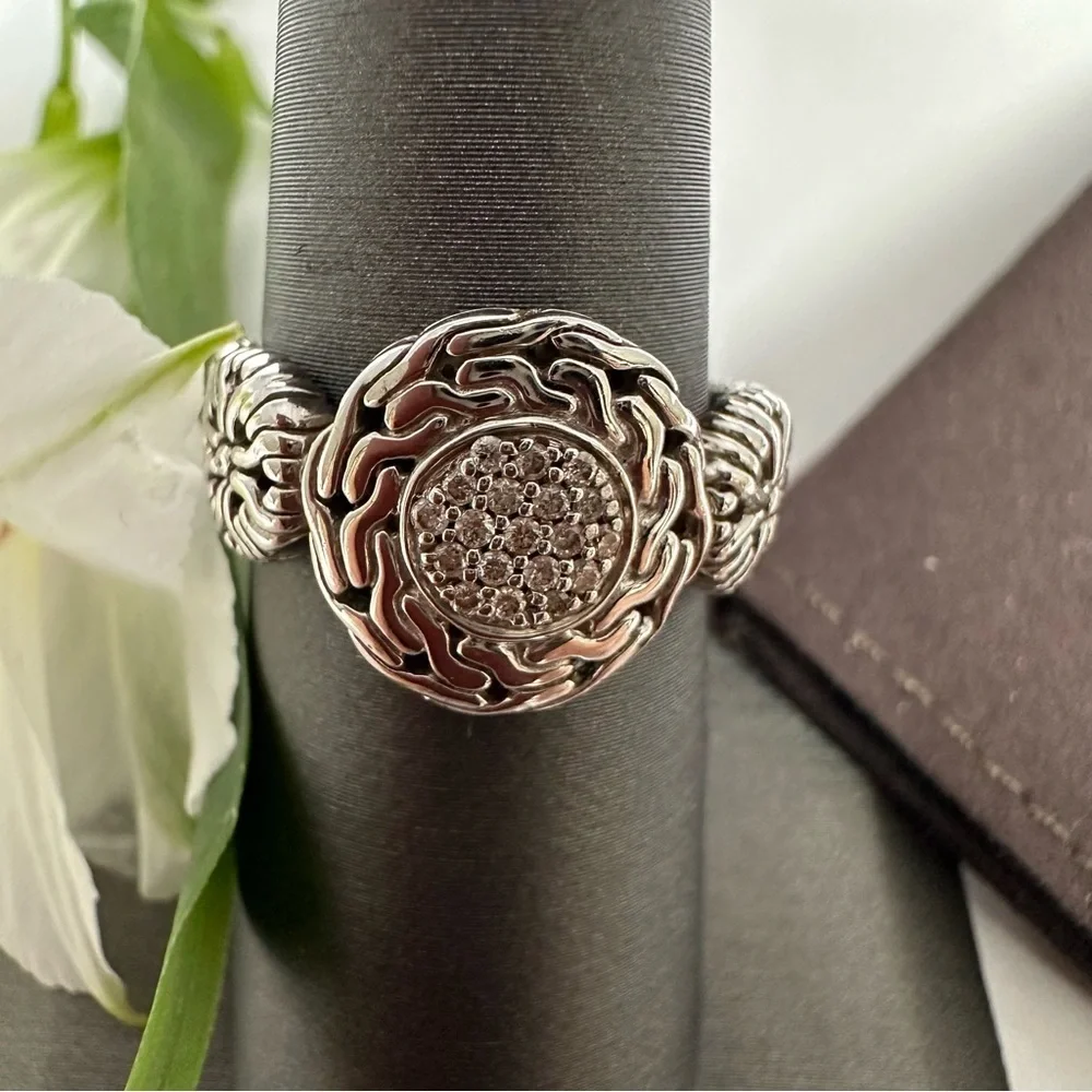 John Hardy Silver Diamond Pave Circle Contour Ring.
